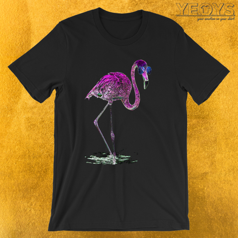 Pink Flamingo Wearing Sunglasses And Galaxy T-Shirt | yeoys.com